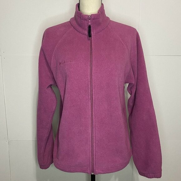 Columbia Women Sz Medium Pink Fleece Jacket Full-Zip Adjusted Waist Zip-Pockets - Picture 1 of 7